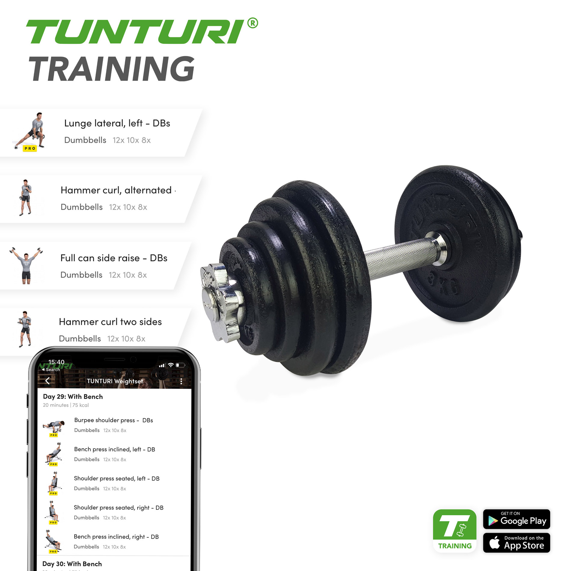 Hantel TUNTURI Dumbbell Set 20kg, screw