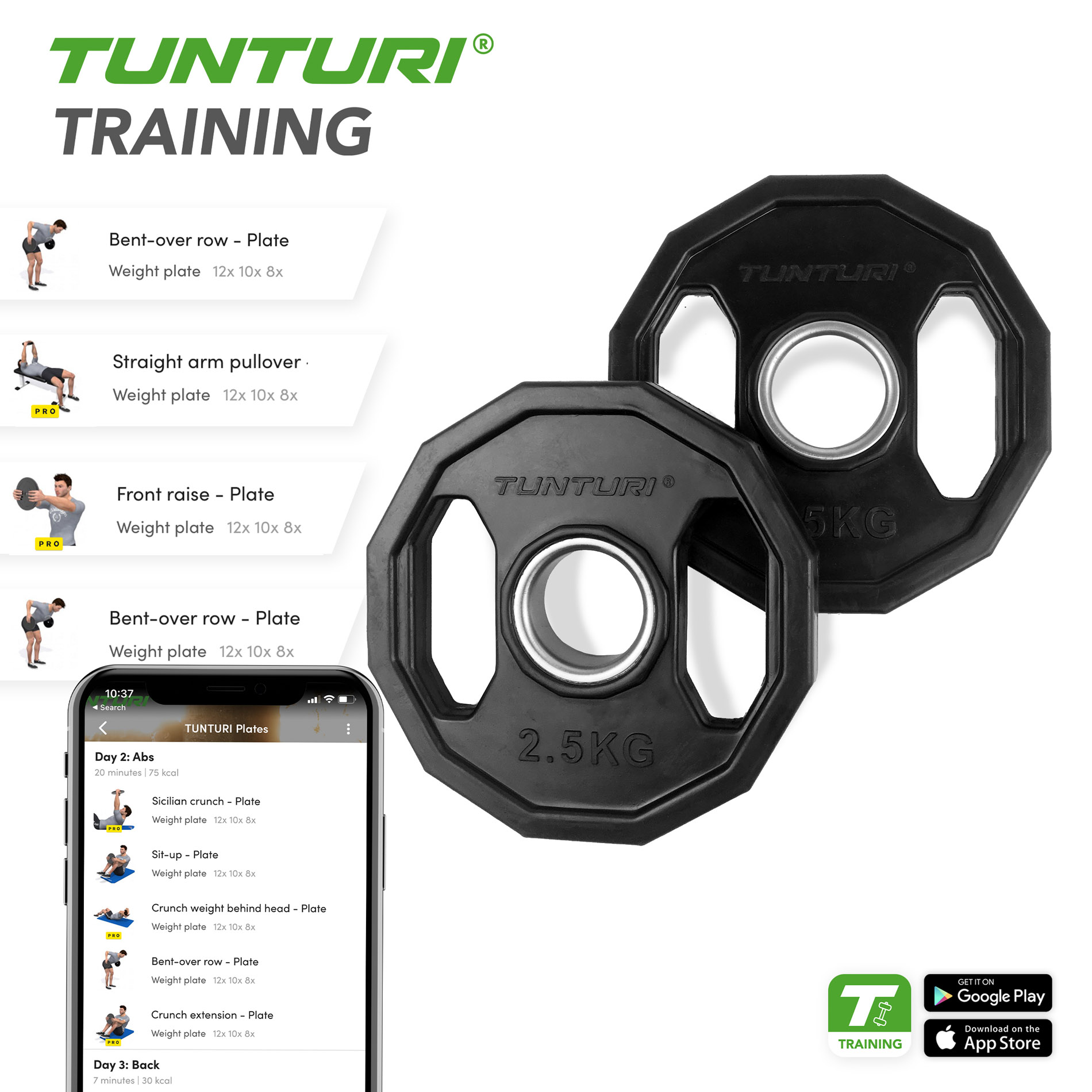 Raskuskettad TUNTURI Olympic Rubber Plates, 50 mm, 2.5kg