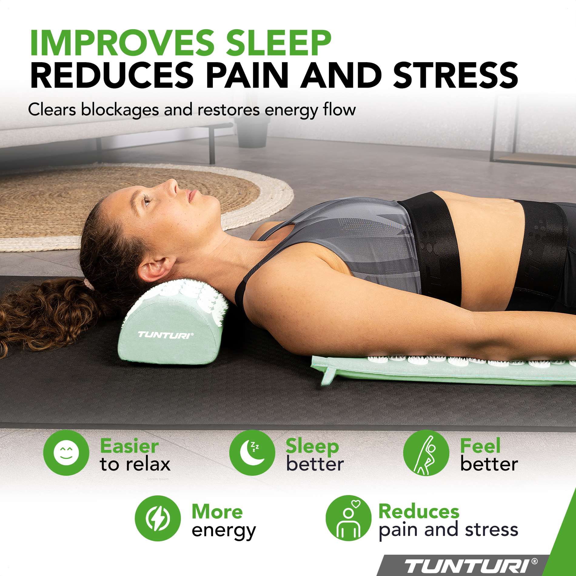 Akupunktuurimatt ja -padi TUNTURI Acupressure Mat And Pillow, Mint