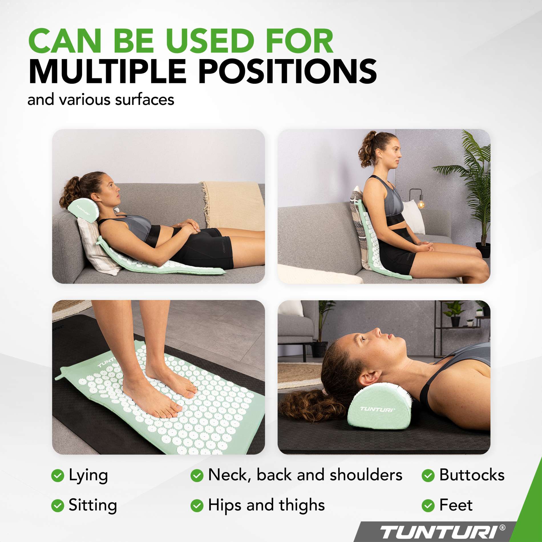 Akupunktuurimatt ja -padi TUNTURI Acupressure Mat And Pillow, Mint
