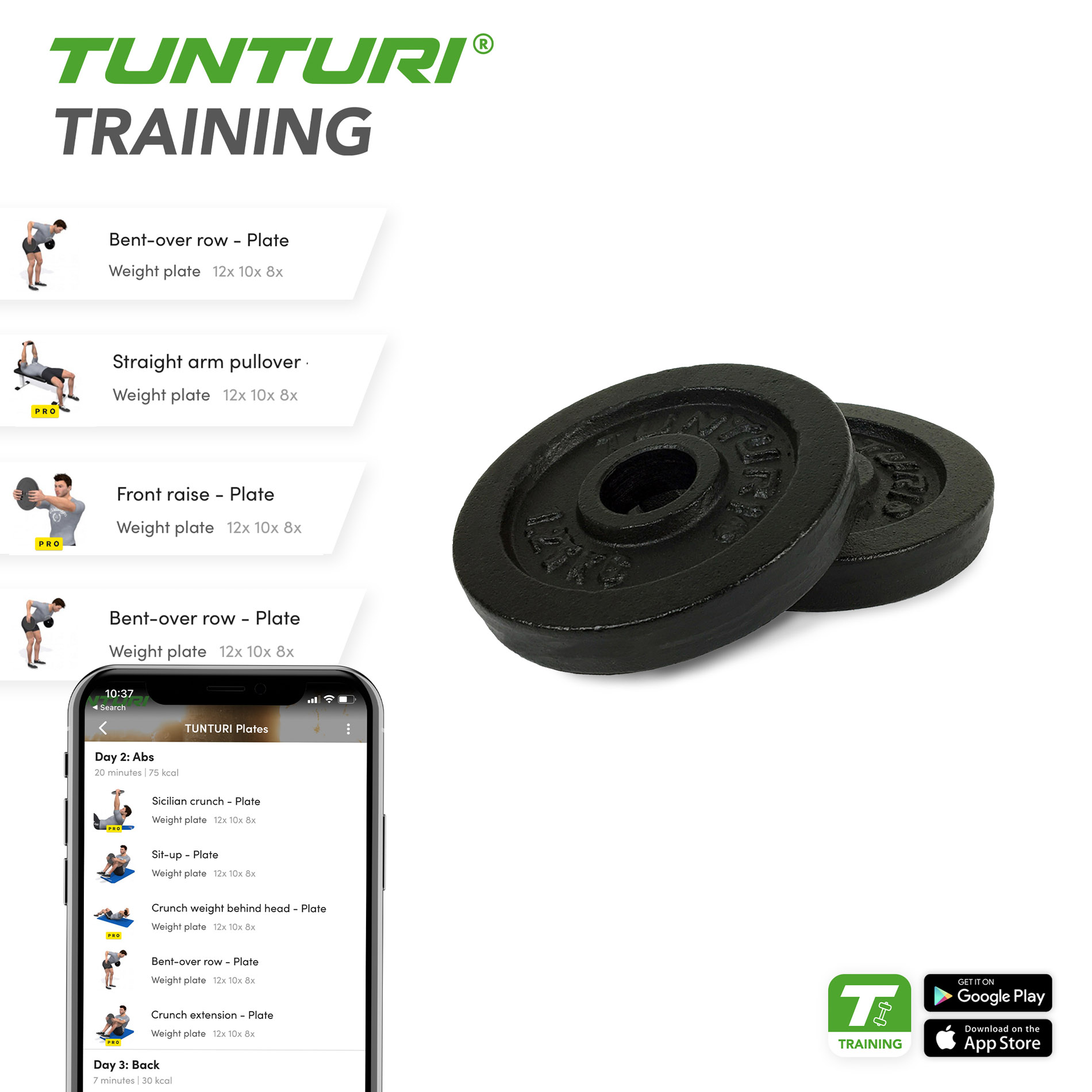 Raskuskettad TUNTURI Plates Black, 30 mm, 1.25kg (paar)