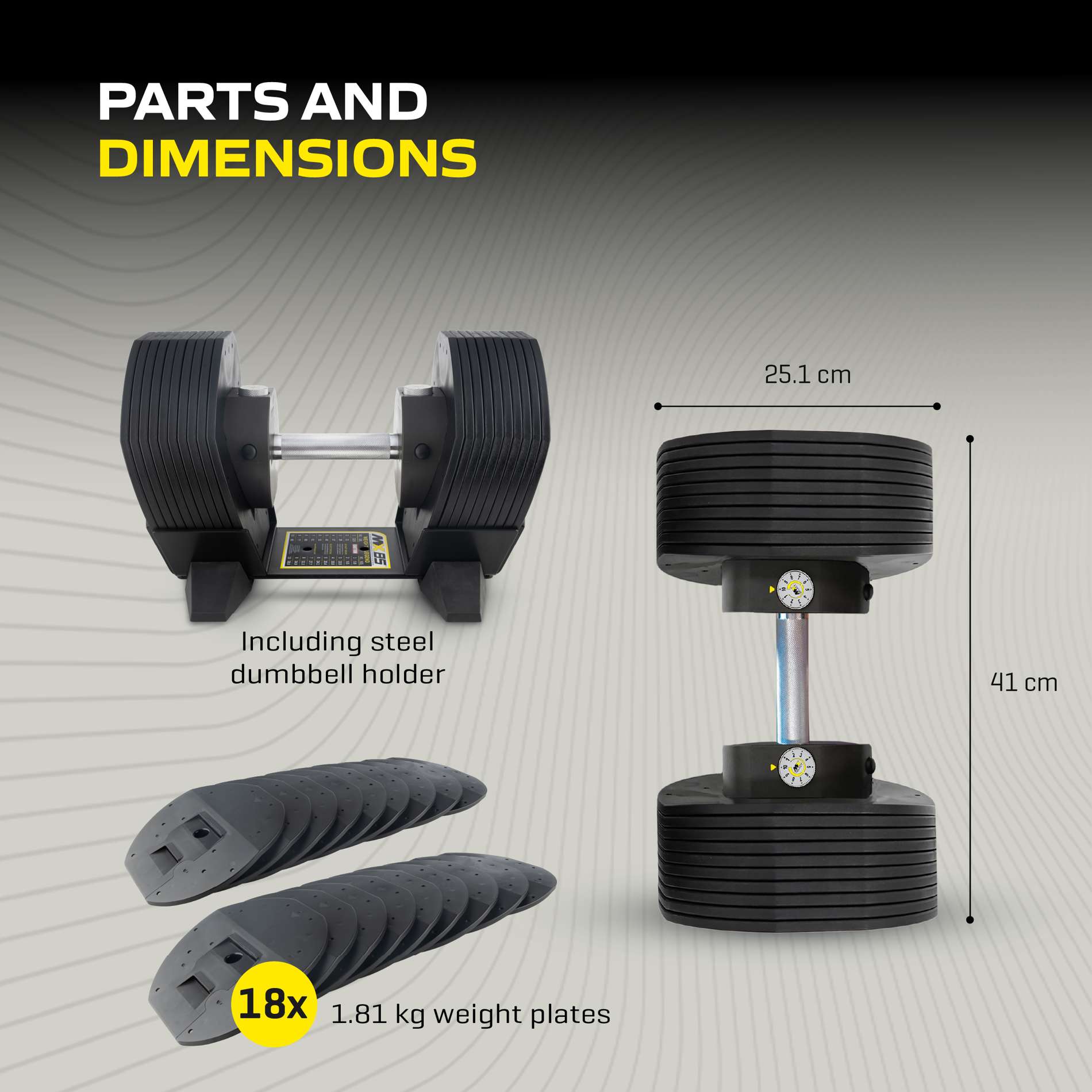 Reguleeritav hantel TUNTURI MX Select MX85 Dumbbell  5,6-38,6 kg, knurled