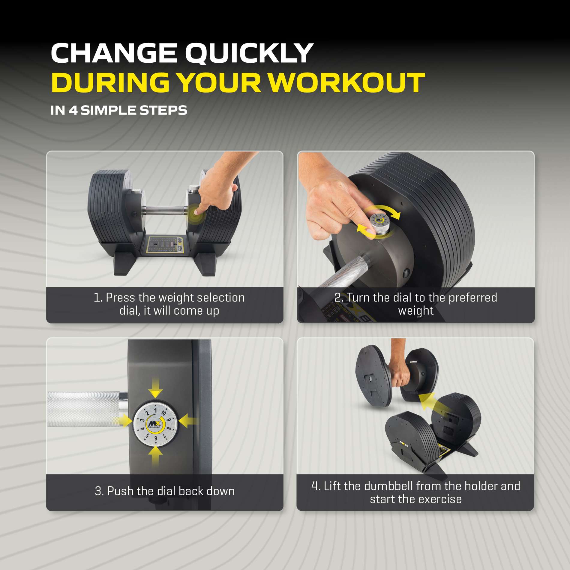 Reguleeritav hantel TUNTURI MX Select MX85 Dumbbell  5,6-38,6 kg, knurled