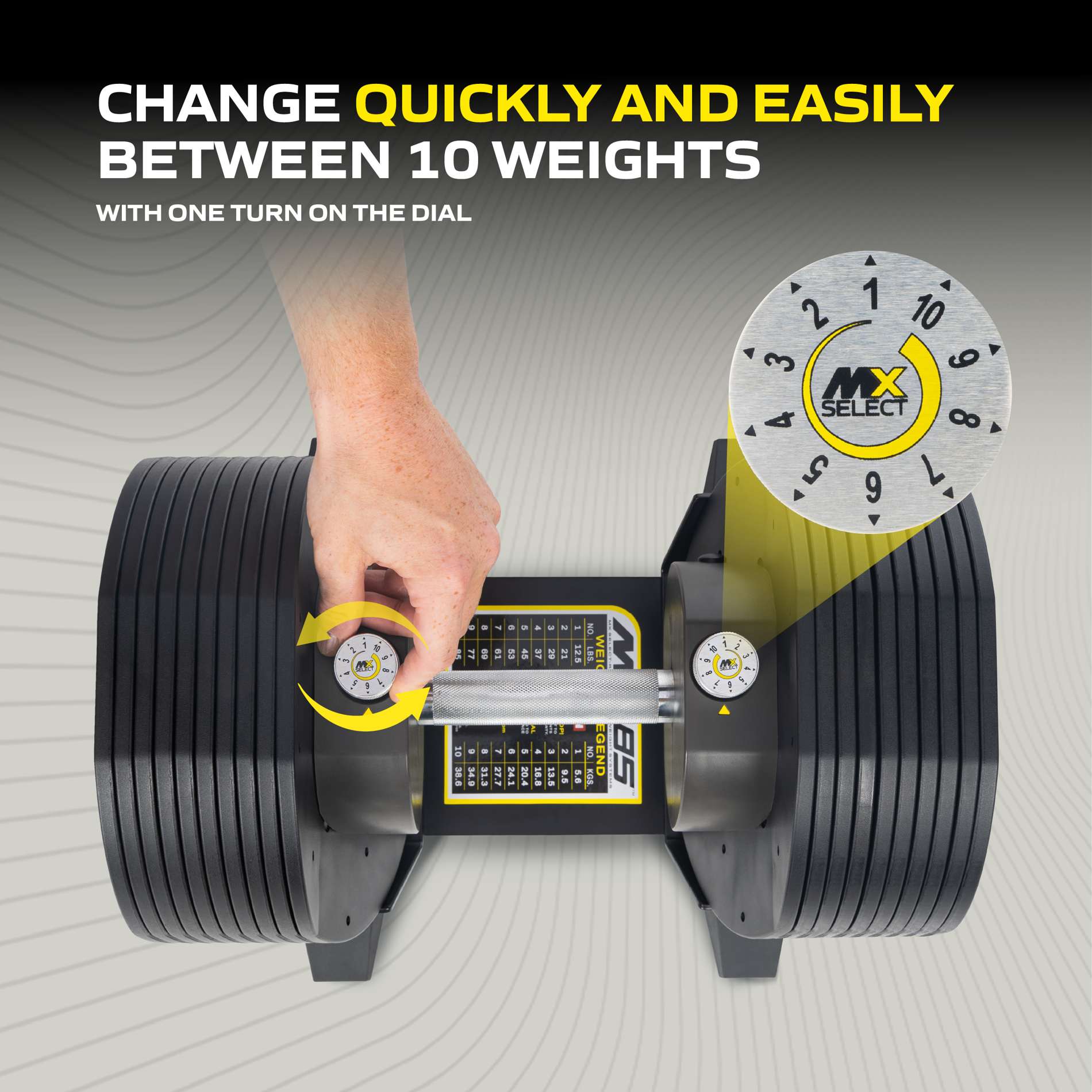 Reguleeritav hantel TUNTURI MX Select MX85 Dumbbell  5,6-38,6 kg, knurled