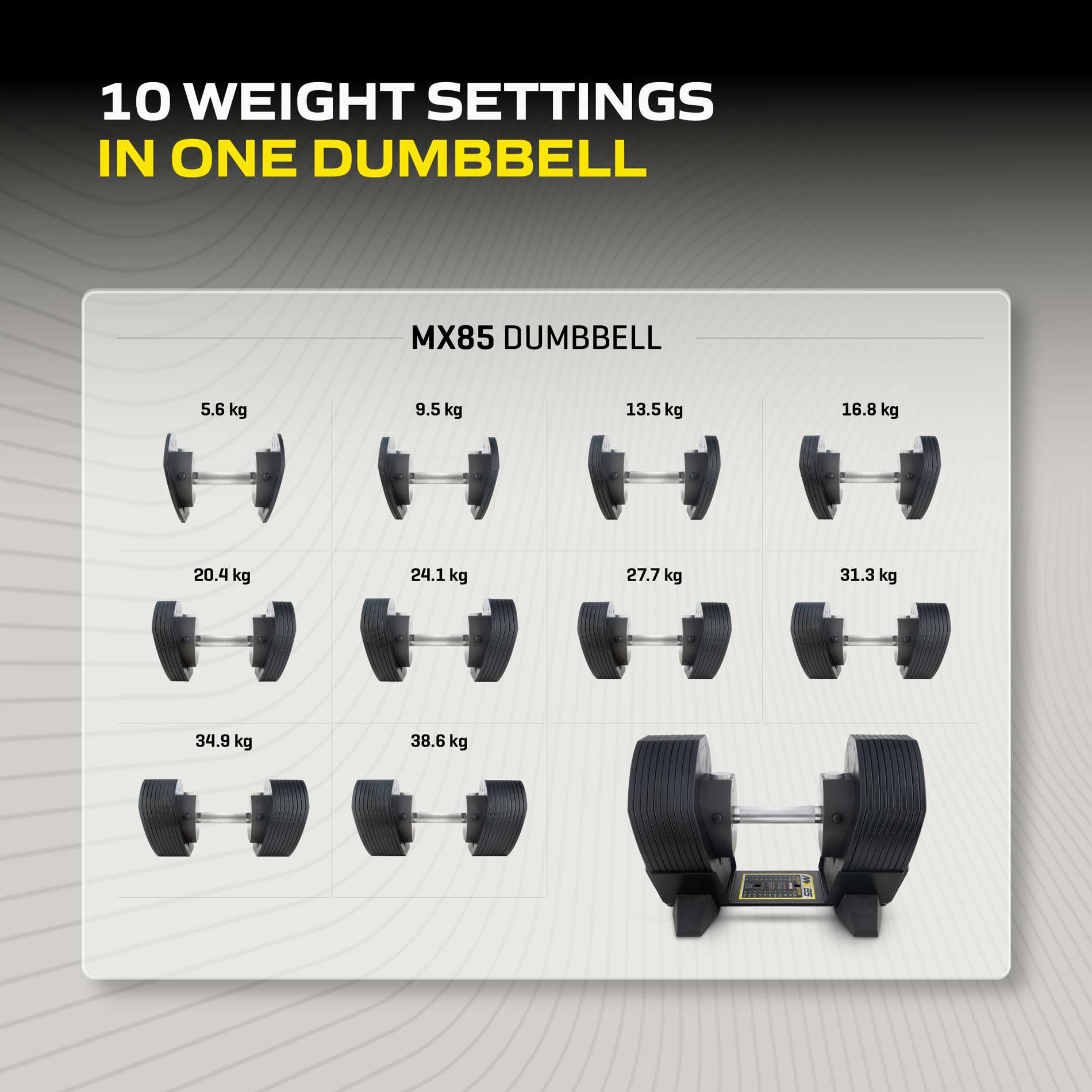 Reguleeritav hantel TUNTURI MX Select MX85 Dumbbell  5,6-38,6 kg, knurled
