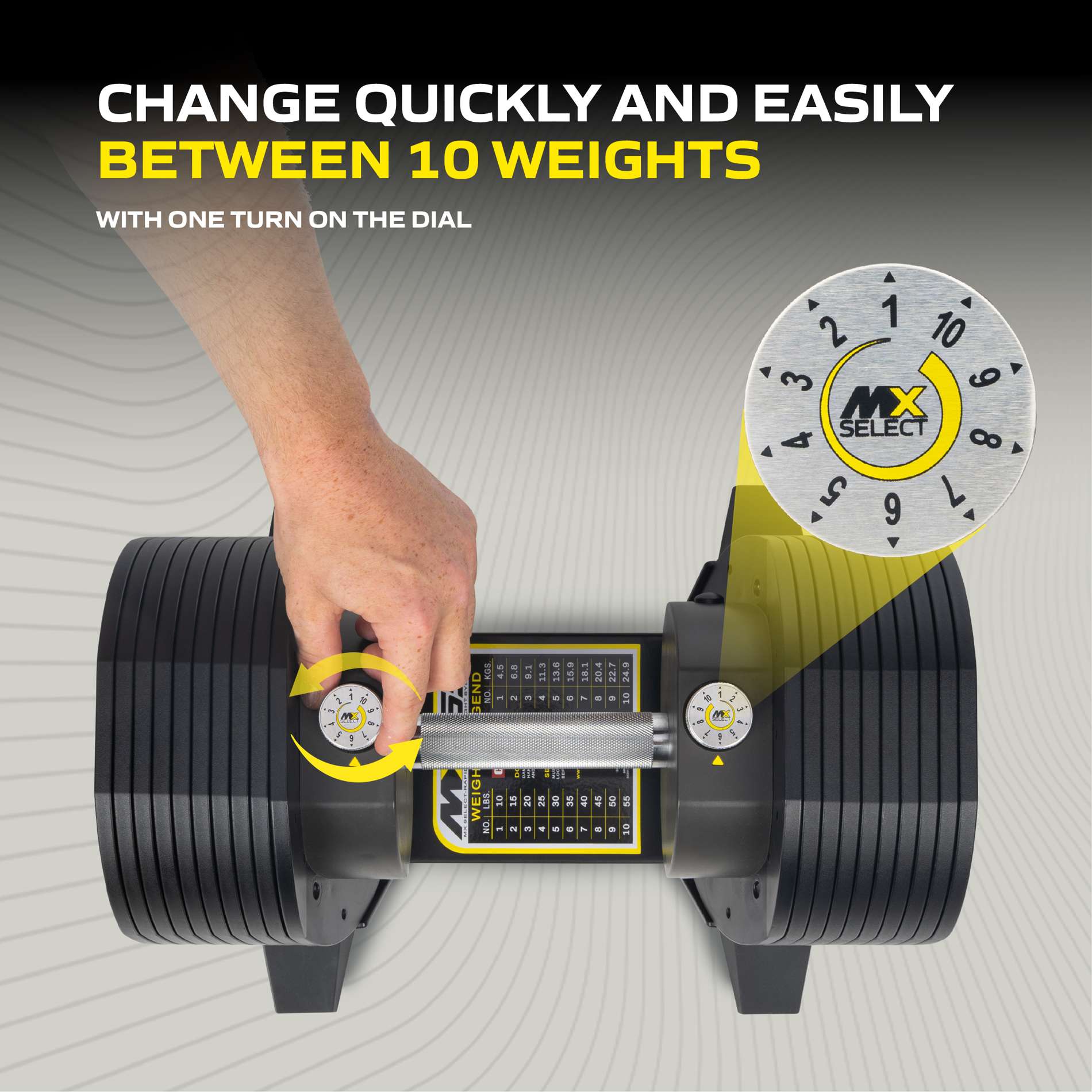 Reguleeritav hantel TUNTURI MX55 Dumbbell 4,5-24,9 kg, knurled