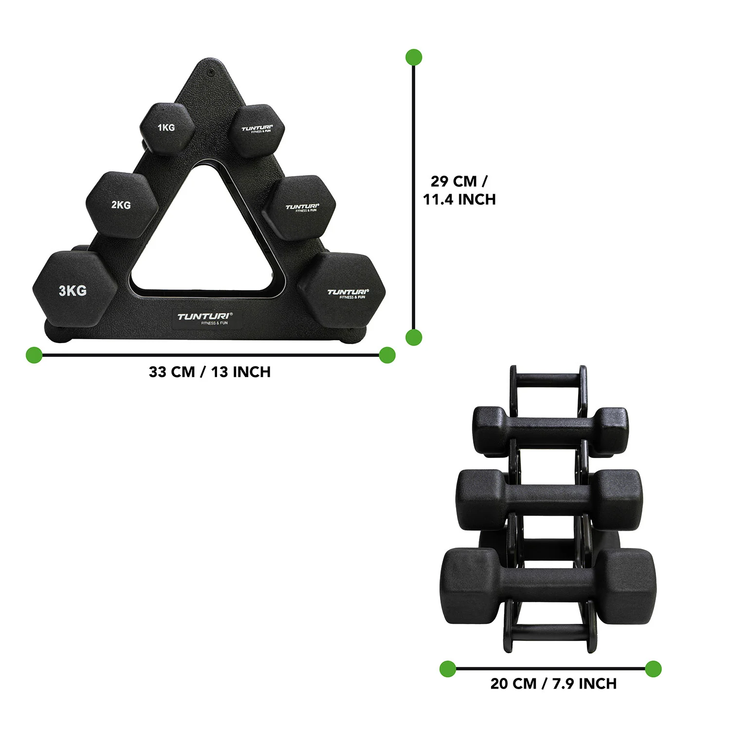 Hantlid TUNTURI Neopreen Dumbbellset, 3 paari + hoidik