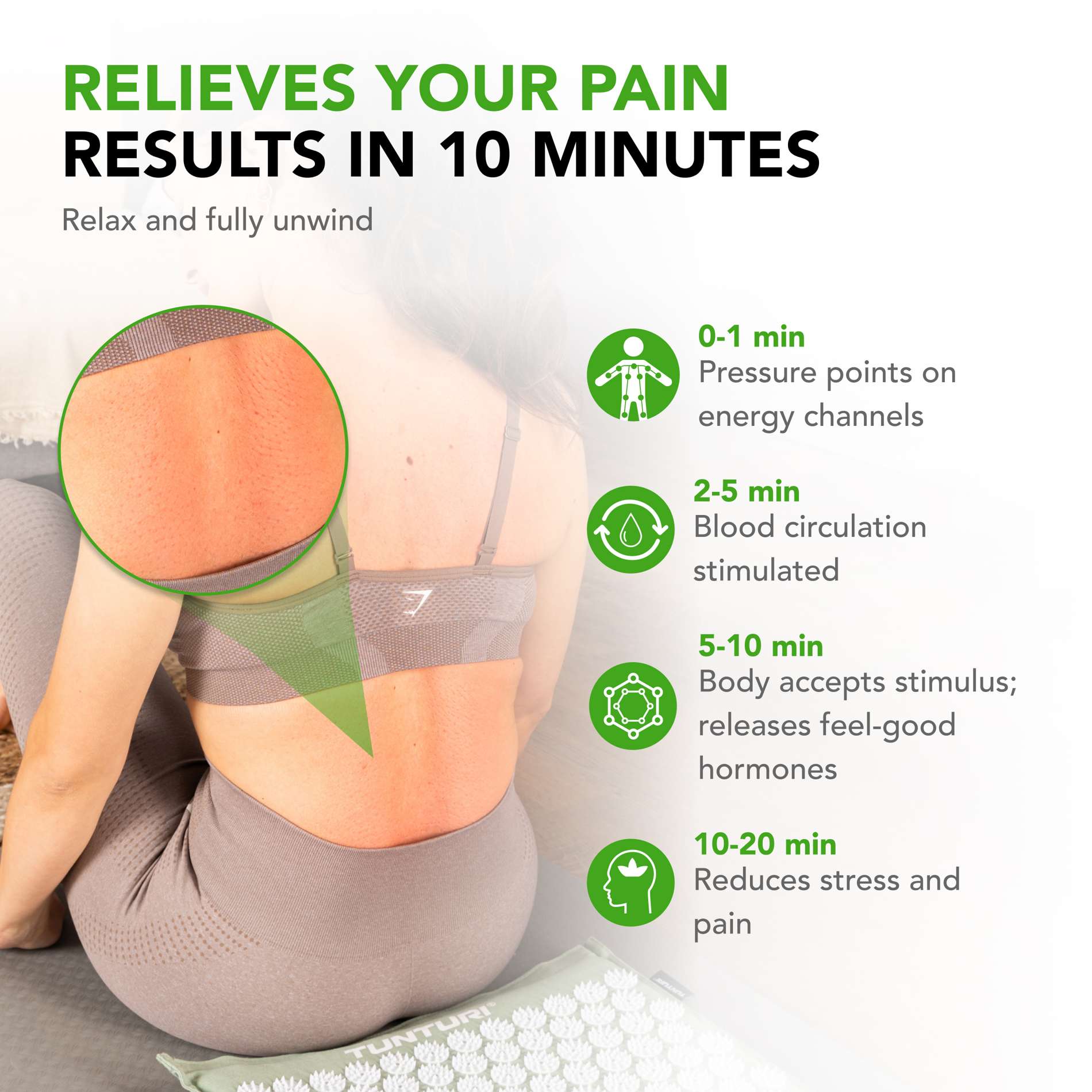 Punktimassaaži matt jaa padi TUNTURI PRO Acupressure Mat And Pillow, Mint