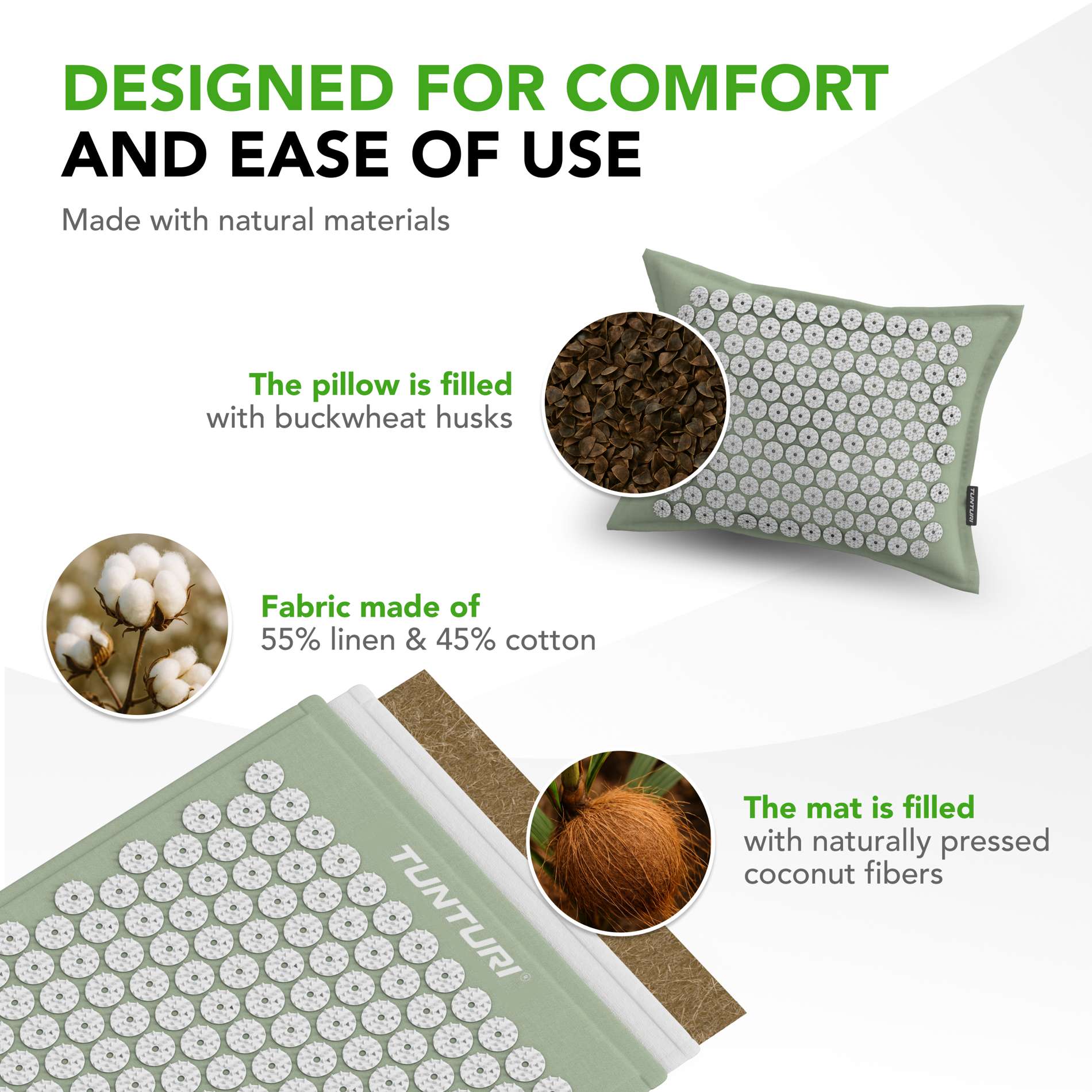 Punktimassaaži matt jaa padi TUNTURI PRO Acupressure Mat And Pillow, Mint