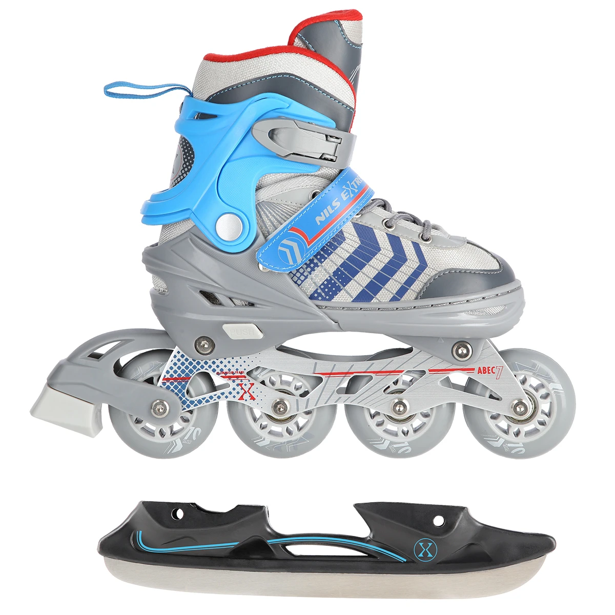 4in1 (rull)uisud NILS EXTREME NH18192 In-line Skates/Hockey Ice Skates, S (29-33), Grey/Blue