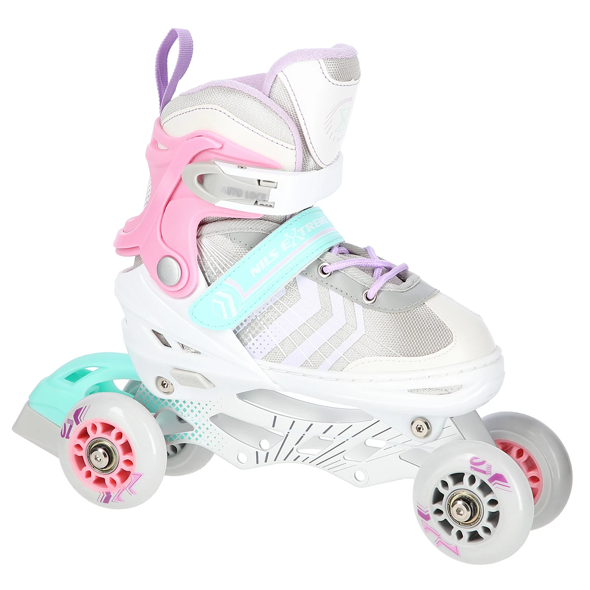 4in1 (rull)uisud NILS EXTREME NH18192,  In-line Skates/Hockey Ice Skates, S (29-33), Pink/Mint/White