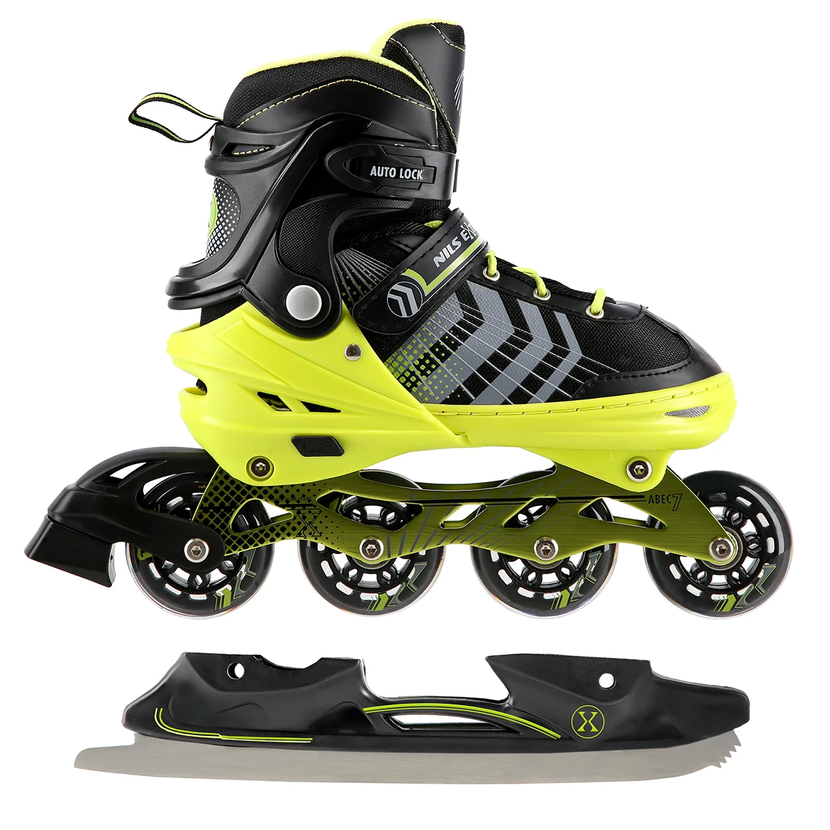 4in1 (rull)uisud NILS EXTREME NH18192 In-line Skates/Hockey Ice Skates, M (34-38), Black/Green