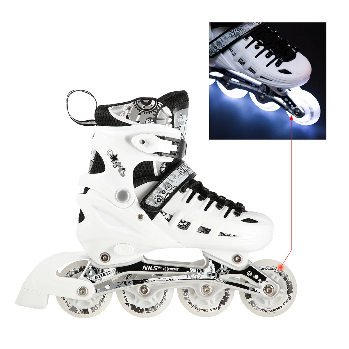 4in1 (rull)uisud NILS EXTREME NH10905 LED In-line Skates/Hockey Ice Skates, M (35-38), White/Black
