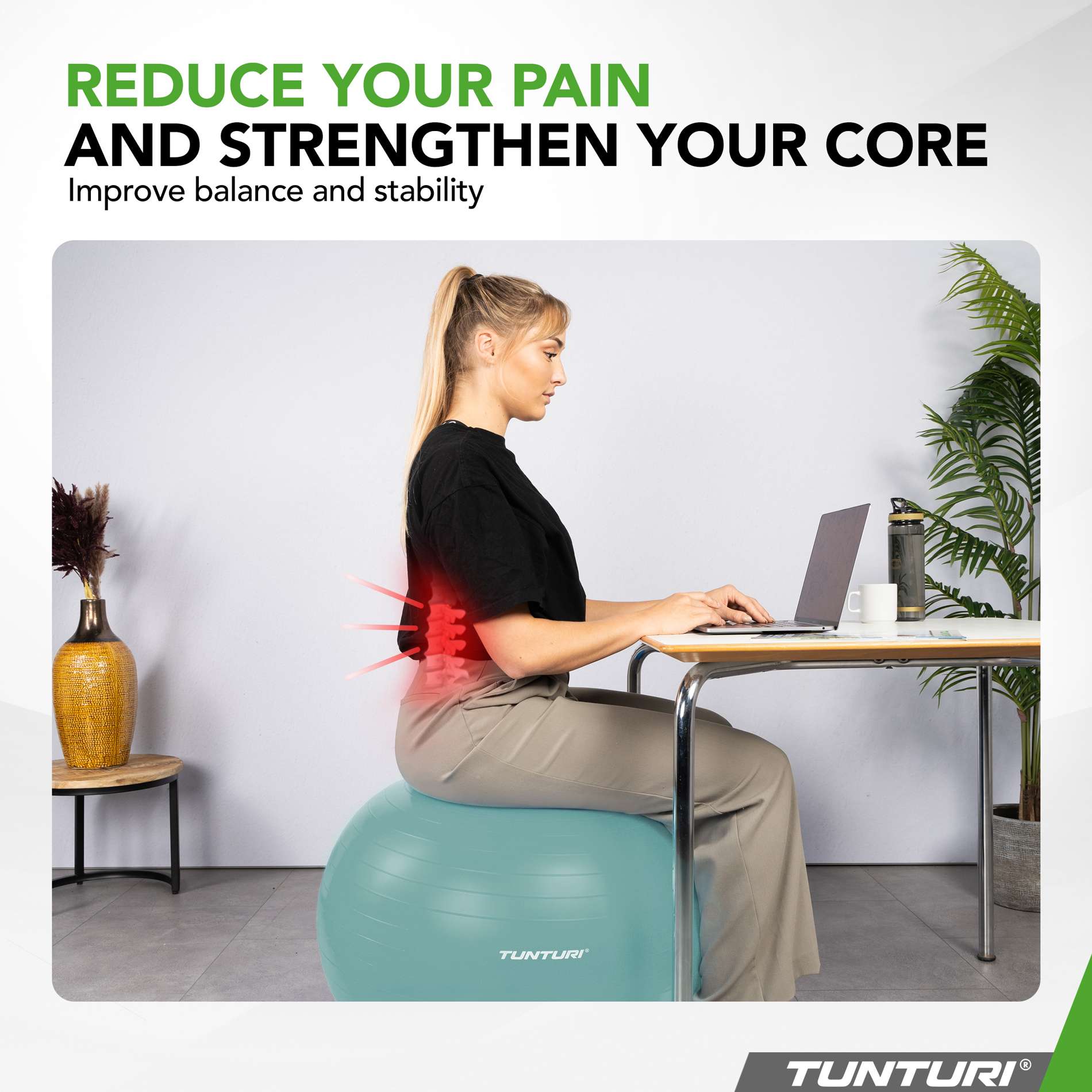 Võimlemispall TUNTURI Gymball 55cm, Anti-Burst, Petrol