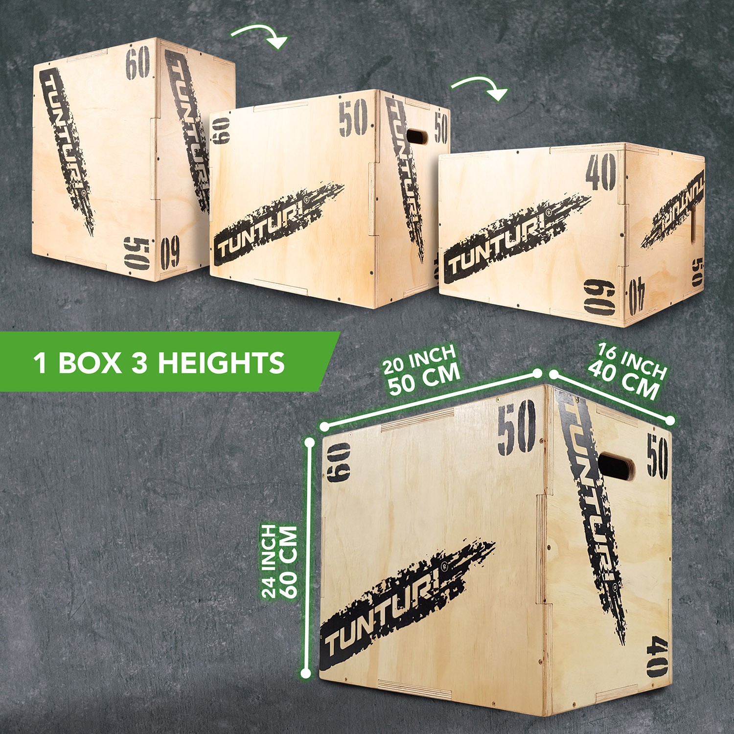 Treeningkast TUNTURI Plyo Box Wood 40/50/60cm