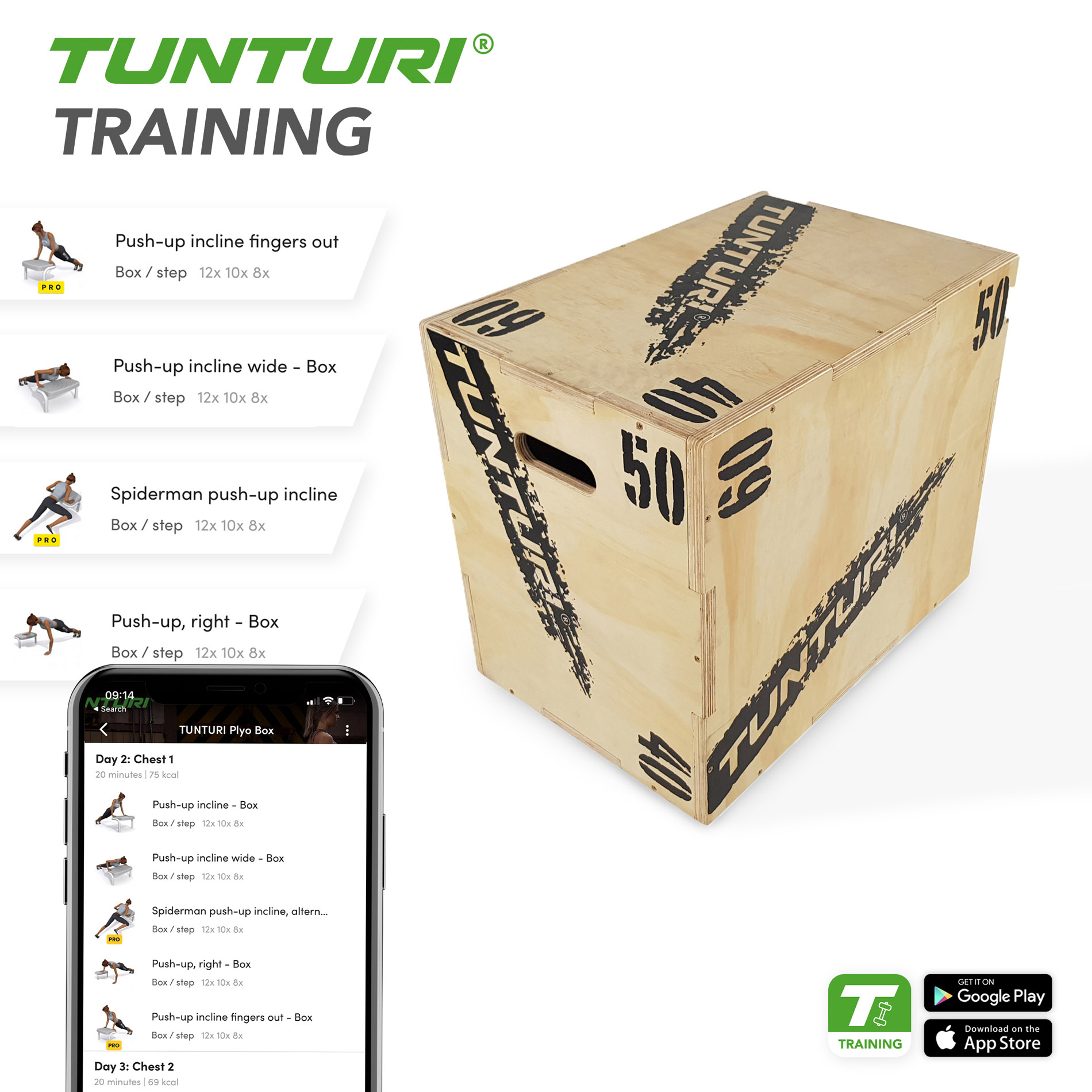Treeningkast TUNTURI Plyo Box Wood 40/50/60cm